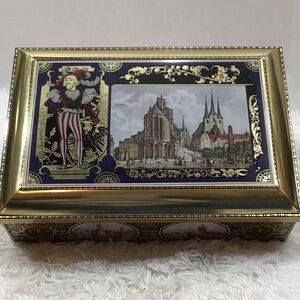 Lambertz vintage metal hinged castle cookie tin
